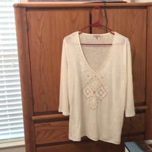 Calypso’s 3/4 sleeve,beaded top